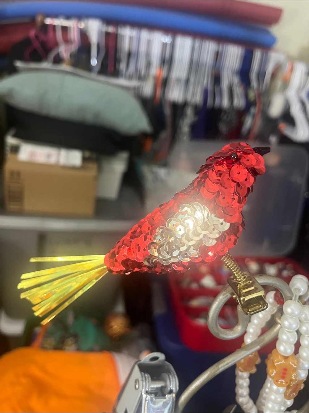 Avon Red and Gold Sequin Bird Clip Ornament 392
